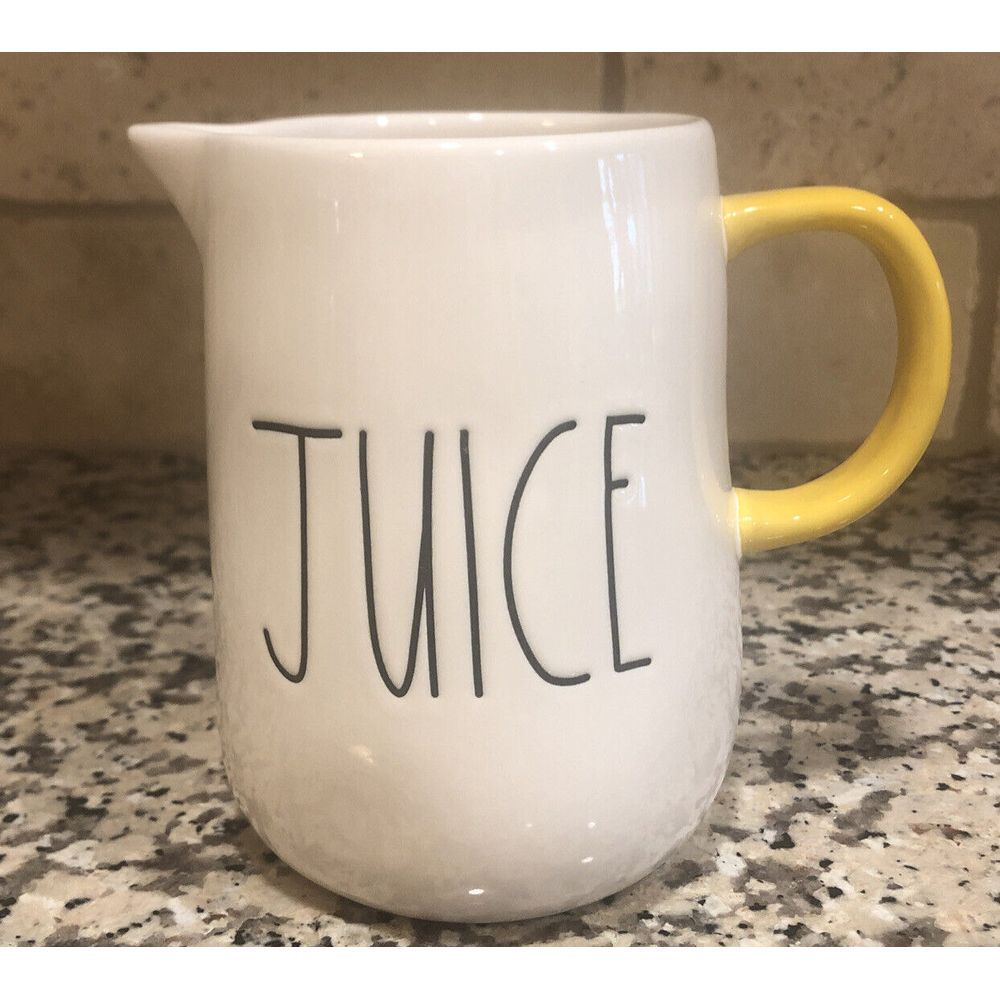 New Rae Dunn JUICE Small Ivory Pitcher YELLOW‎ Handle HTF 2022 Farmhouse
